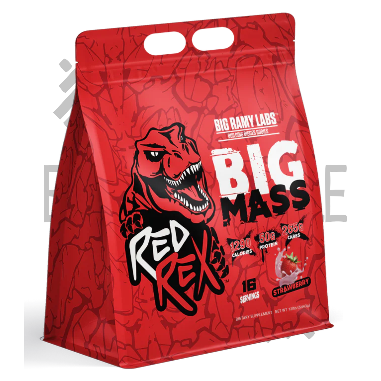 ريد ريكس بيج ماس جينر 12lb من Big Ramy Labs – نكهة الفراولة – ماس جينر عالي السعرات 16 حصة