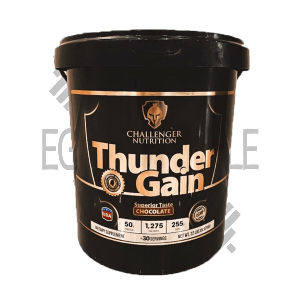 صورة لمنتج ثاندر جين من شركة تشالينجر نيوتريشن 10 كجم، مصمم لزيادة الوزن وبناء الكتلة العضلية.