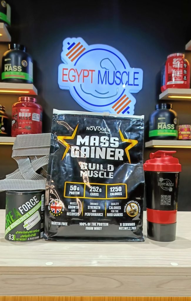 صورة بوكس الضخامة 10 من Egypt Muscle يحتوي على نوفوجين ماس جينر، كريافورس كرياتين ألماني، شيكر سمارت، كارت خدش، وشداد – أقوى باقة لزيادة الوزن والضخامة العضلية