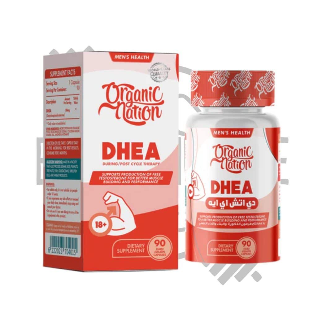 عبوة DHEA من Organic Nation – دعم هرمون الذكورة وبناء العضلات – 90 كبسولة