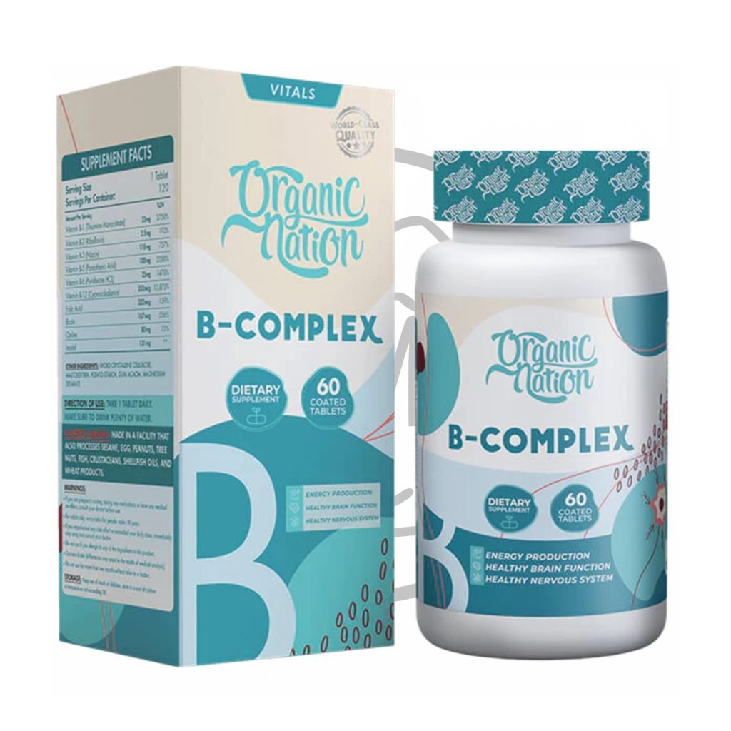 عبوة أورجانيك نيشن B-Complex – 60 قرص لدعم الأعصاب والطاقة
