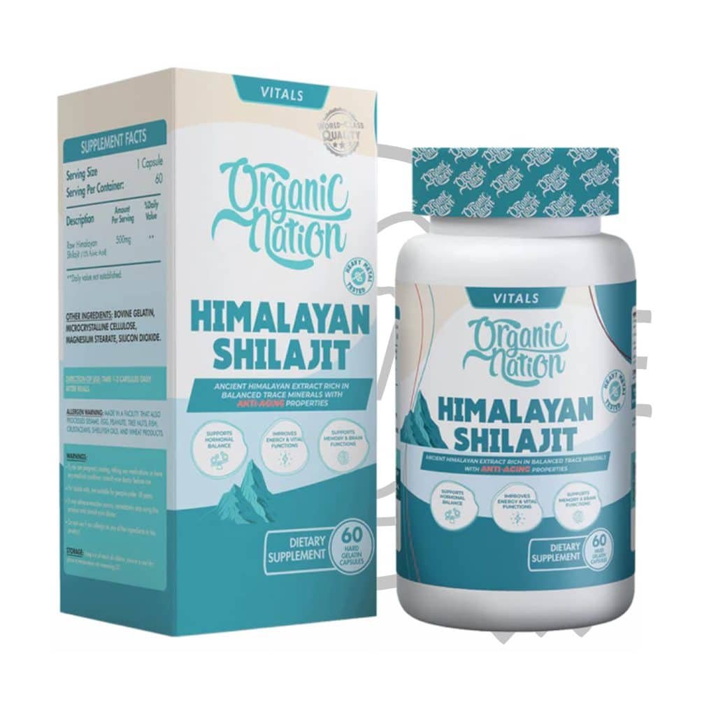 عبوة منتج Himalayan Shilajit من Organic Nation تحتوي على 60 كبسولة