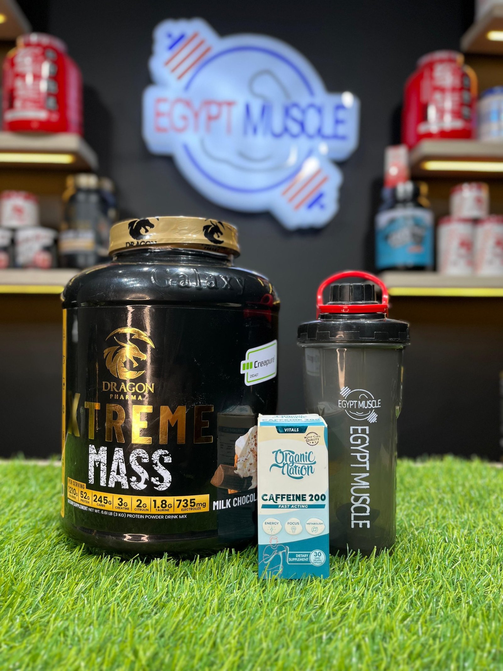 بوكس الضخامة اكسيتريم – Xtreme Mass + Caffeine 200 + شيكر Egypt Muscle