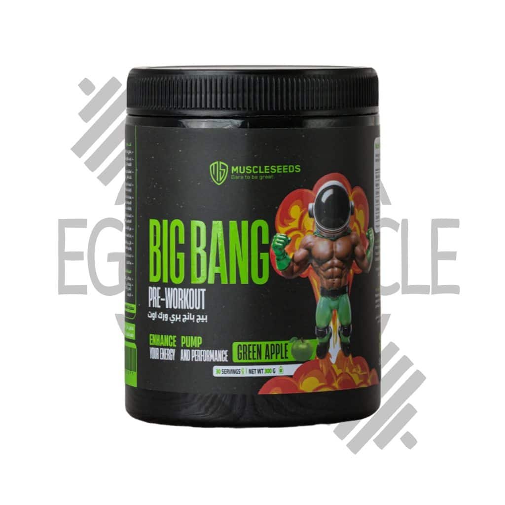 عبوة Big Bang Pre-Workout MuscleSeeds – نكهة التفاح الأخضر – 300 جم | 30 جرعة – مكمل قبل التمرين للطاقة والتركيز وزيادة الضخ
