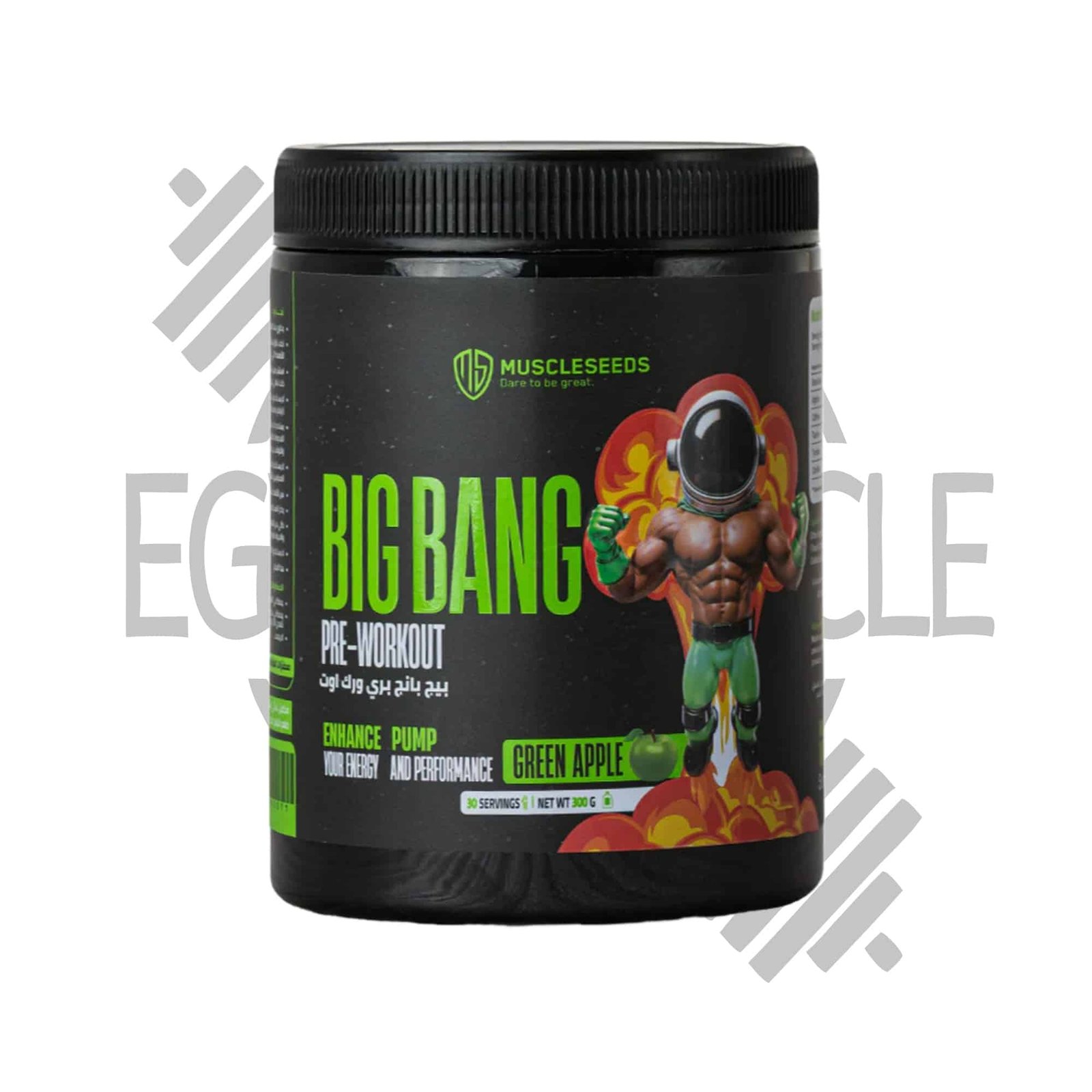 عبوة Big Bang Pre-Workout MuscleSeeds – نكهة التفاح الأخضر – 300 جم | 30 جرعة – مكمل قبل التمرين للطاقة والتركيز وزيادة الضخ