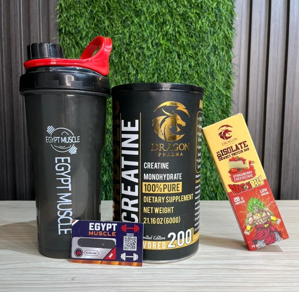 عرض كرياتين دراجون أنابوليك 200 سيرفنج مع بروتين بار وشيكر هدية من Egypt Muscle
