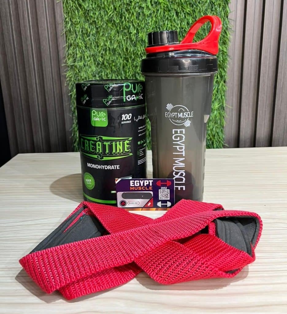 عرض كرياتين بيورجانيك 100 سيرفنج مع شيكر و شداد 8 هدية من Egypt Muscle