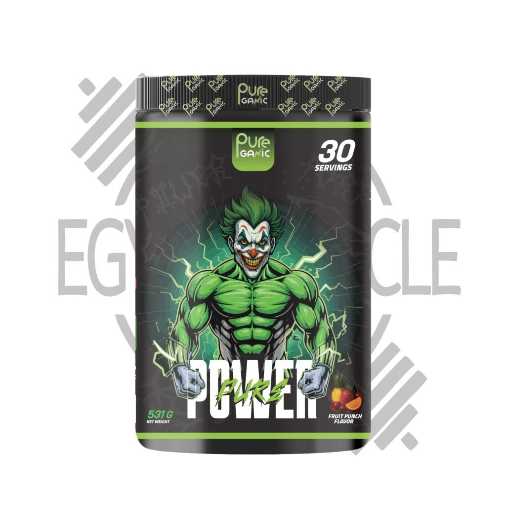 "Pureganic Pure Power Pre-Workout 531g Fruit Punch Flavor – مكمل ما قبل التمرين لزيادة الطاقة والتركيز والضخ العضلي"
