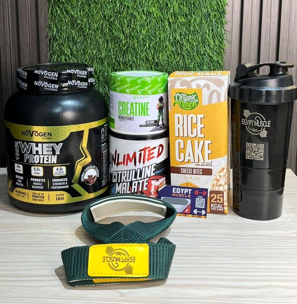 "بوكس التنشيف والكتلة الصافية من Egypt Muscle – بروتين + كرياتين + سيترولين + هدايا"